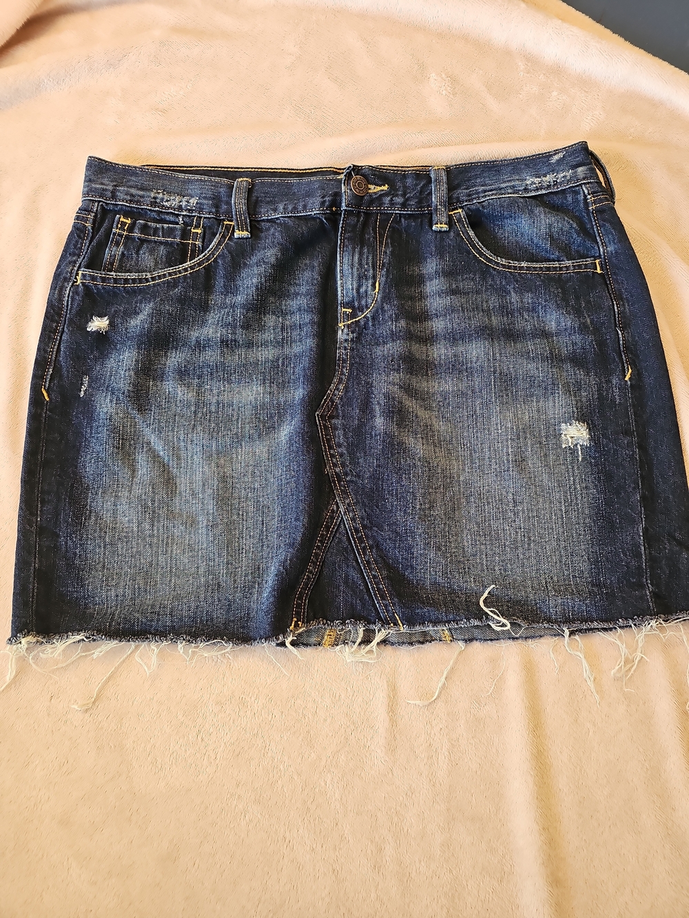 Old Navy Distressed Dark Blue Denim Mini Skirt